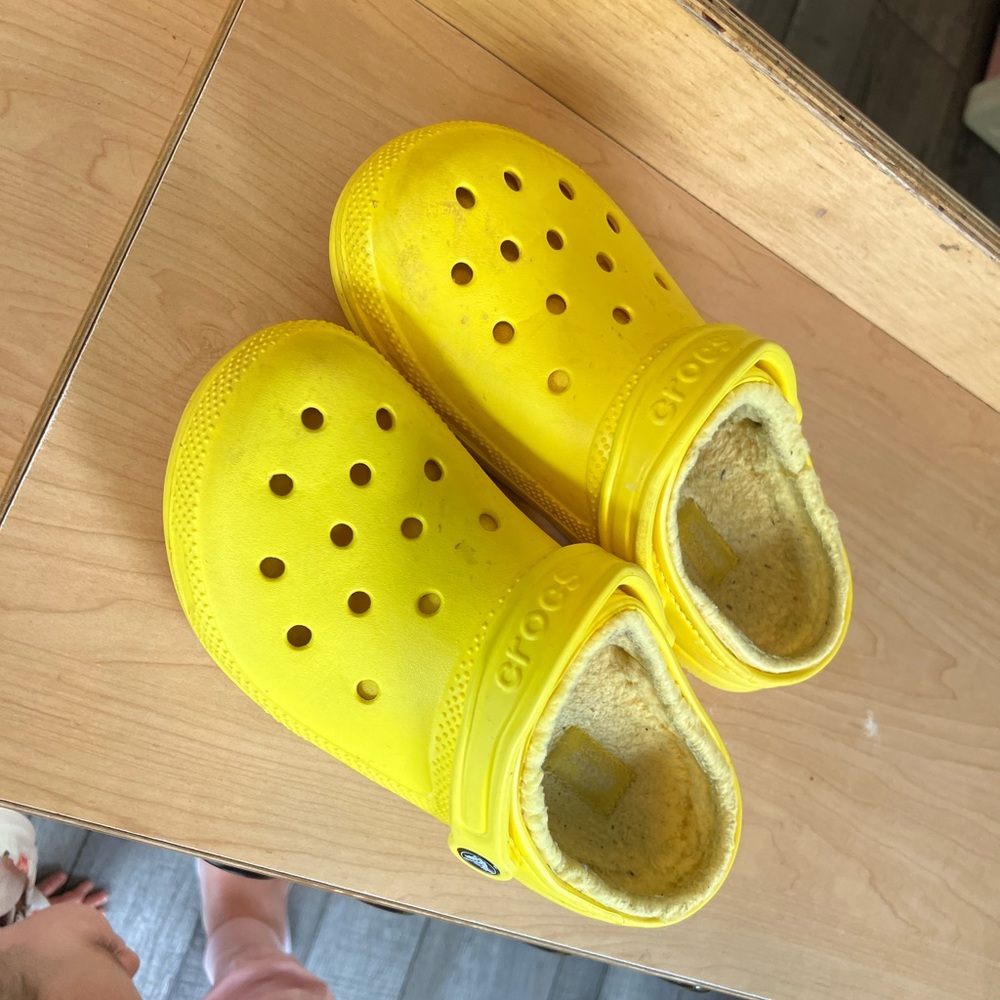 Fur lined yellow crocs